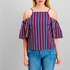 Crave Fame by Almost Famous Juniors Striped Cold,Shoulder Top.